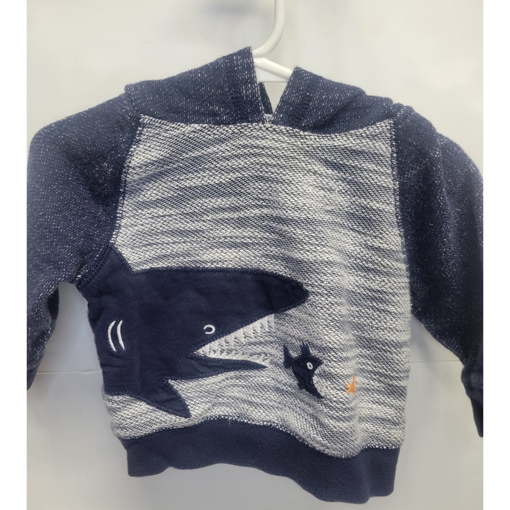 Gymboree Baby Boys Shark Graphic Hoodie Sweatshirt 6 12‎ Months Navy Blue Cotton